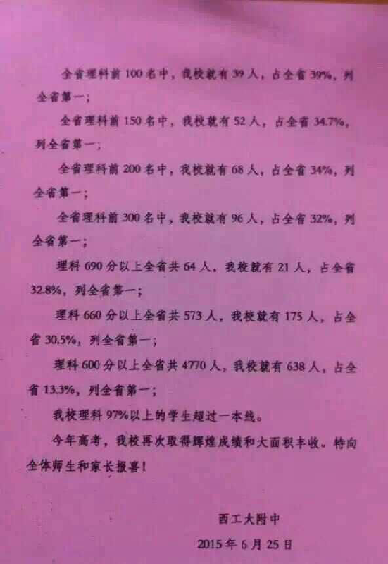 西安高新第一中学2015年高考再创辉煌_2016