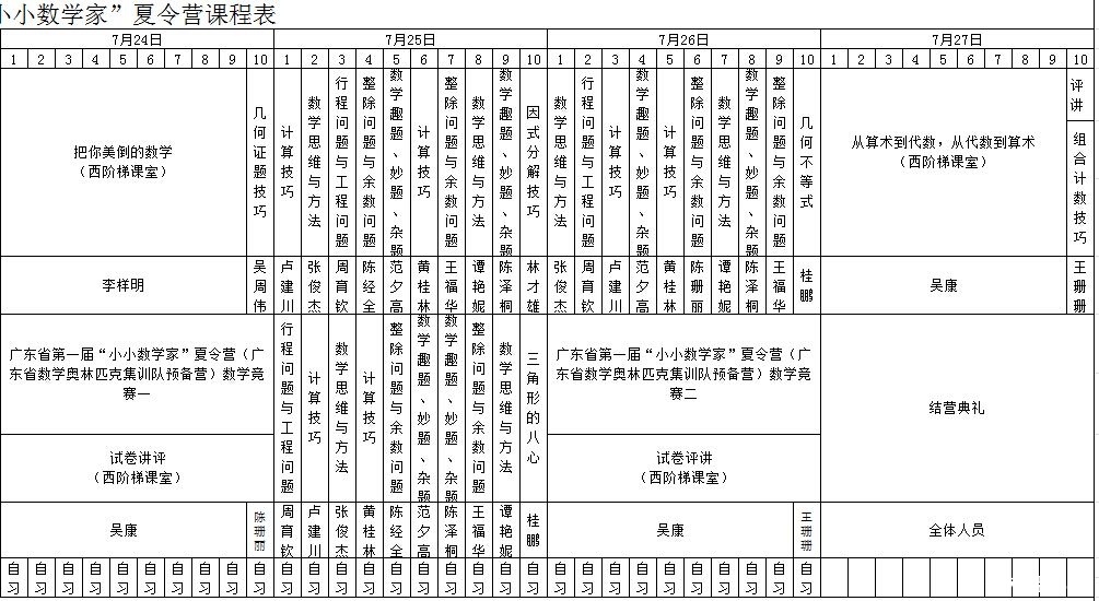 小小数学家夏令营课程表_2016广州小升初-广