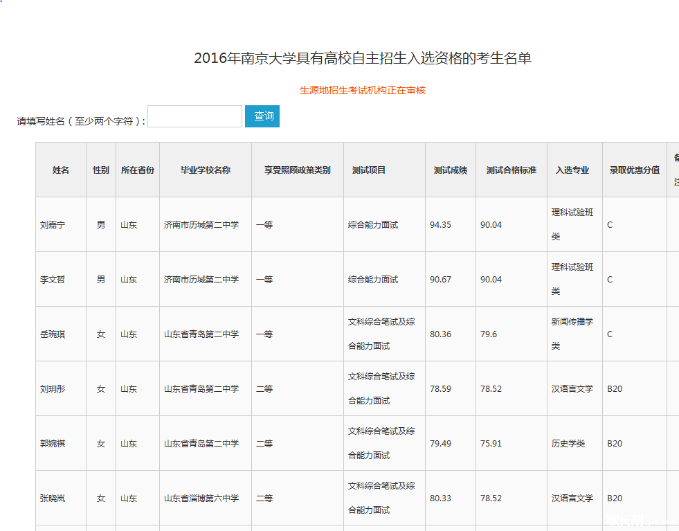 全国985工程一期34所大学自主招生济南各中学