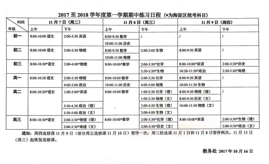 海淀高三期中考试时间确定为11月7日-9日_北