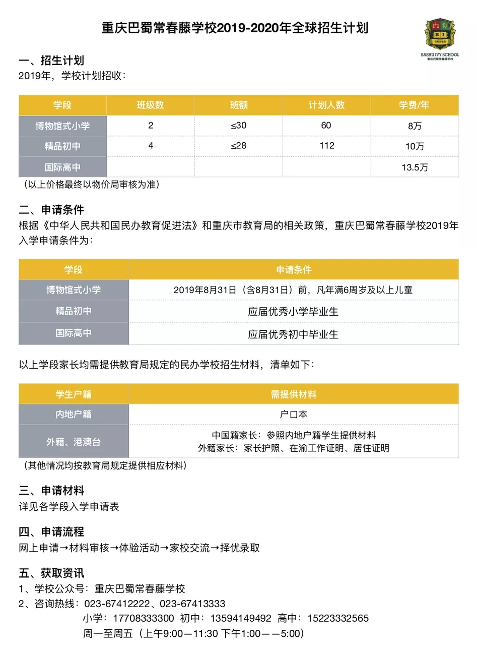 巴蜀常春藤19招生计划发布了 学费涨2万 重庆国际学校 家长帮