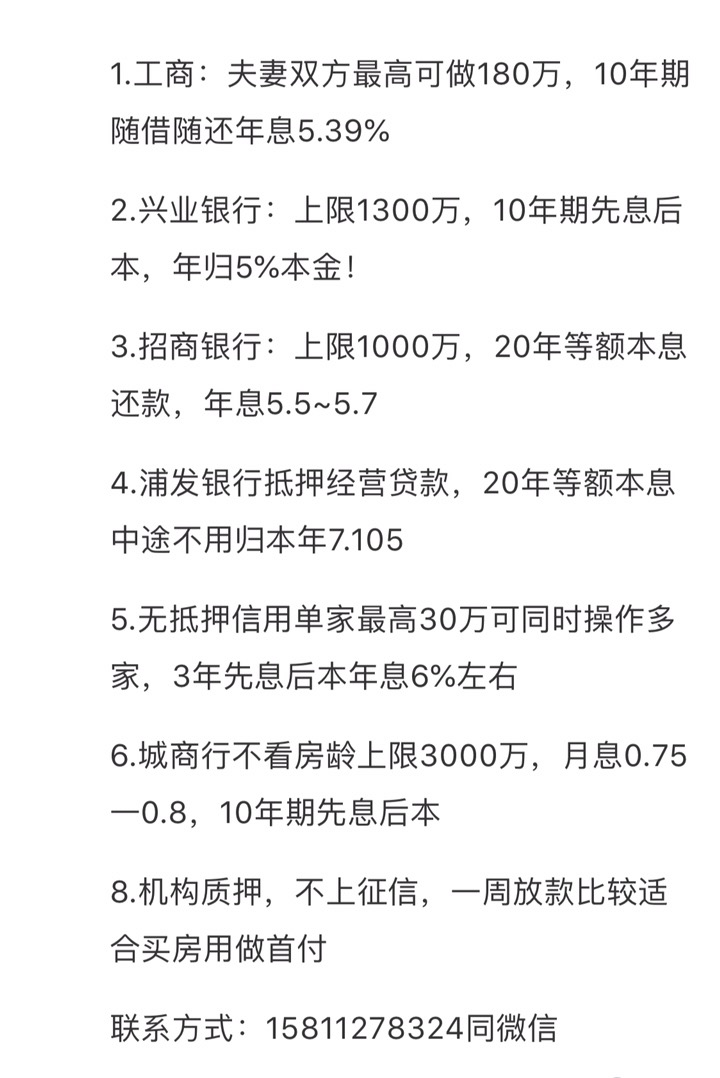 浦发银行抵押经营贷款,20年等额本息中途不用归本年息7.1056.